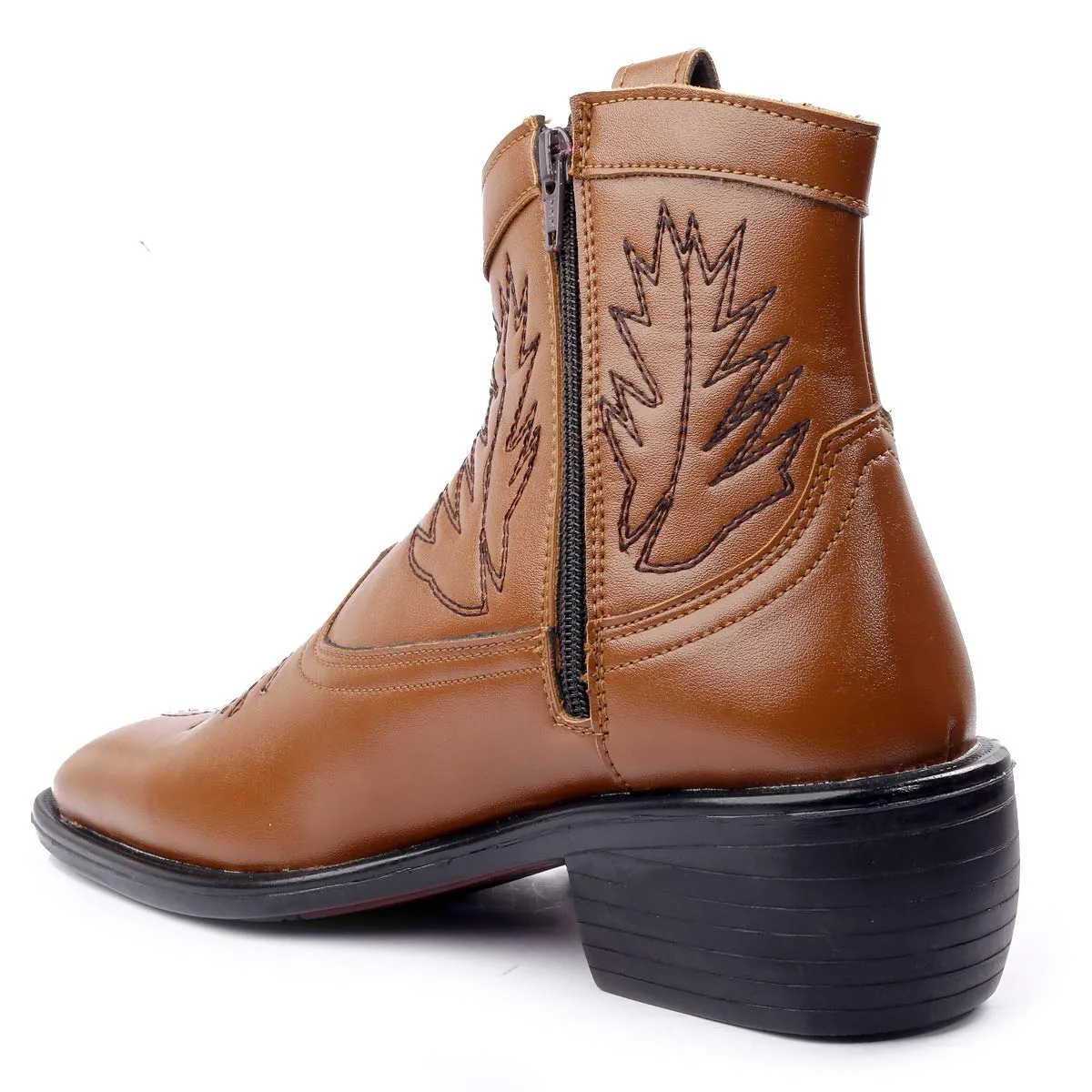 Stylish High Ankle Tan Casual And Formal Boot With Leaf Pattern-JonasParamount