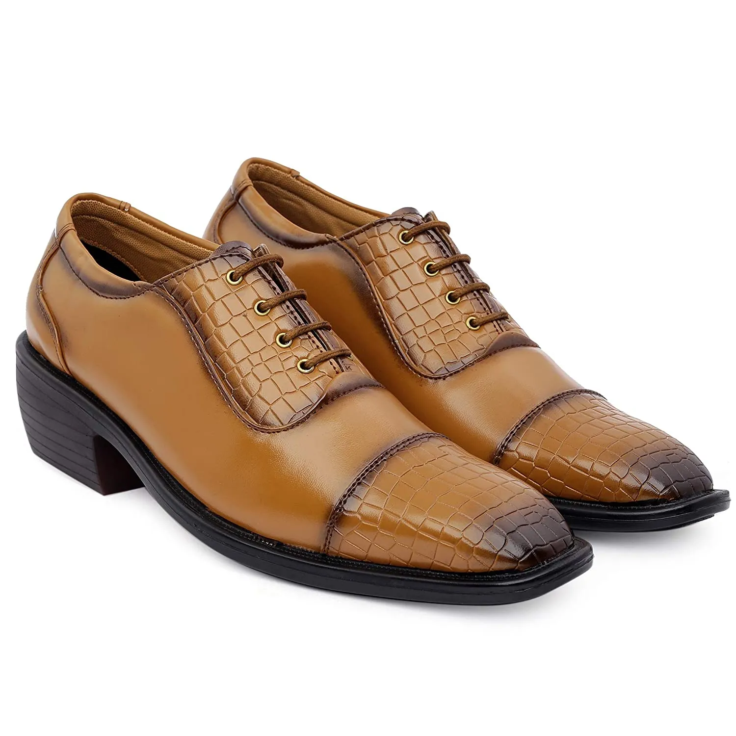 Stylish Tan Formal and Casual Wear Lace-Up Shoes With Height Increasing Heel-JonasParamount