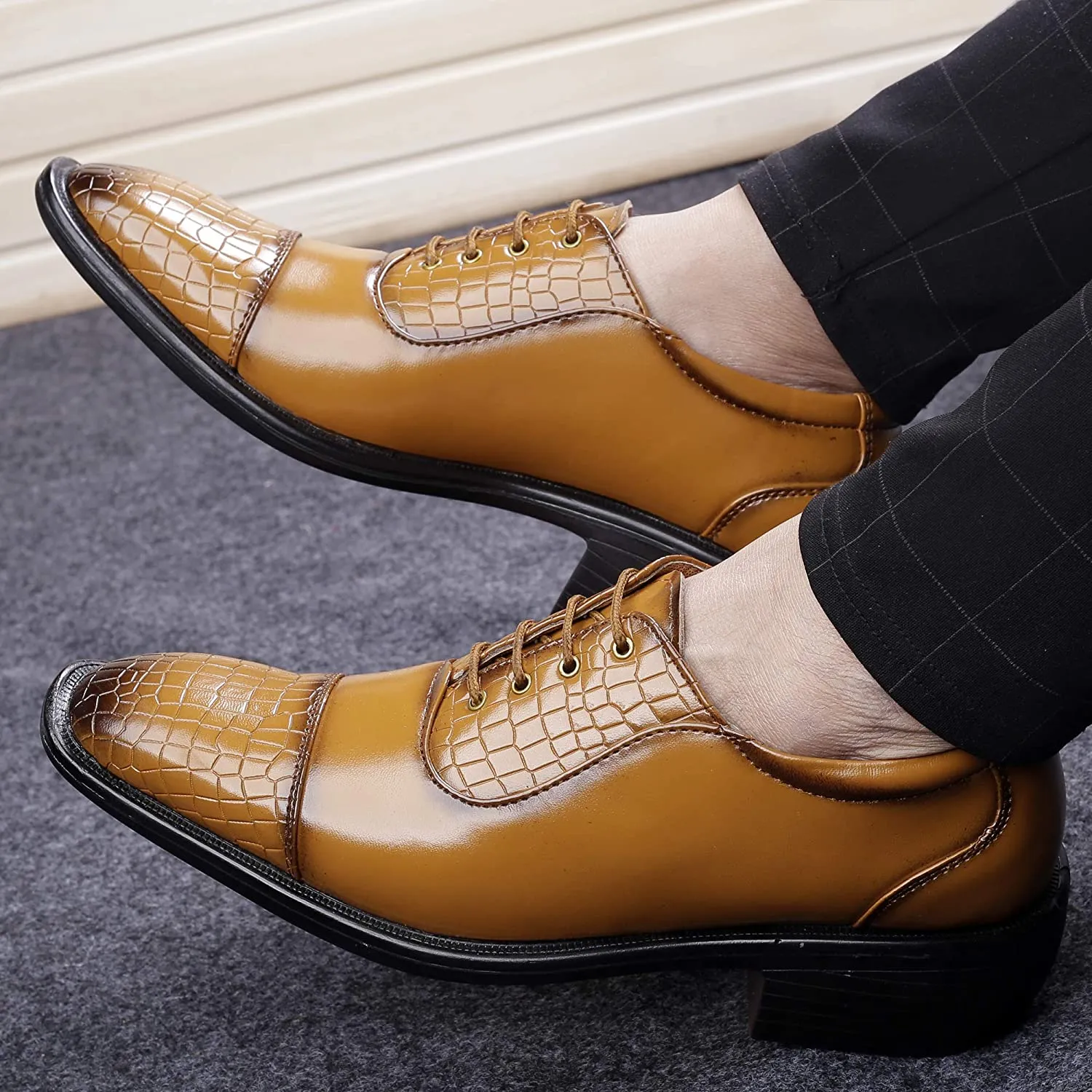 Stylish Tan Formal and Casual Wear Lace-Up Shoes With Height Increasing Heel-JonasParamount