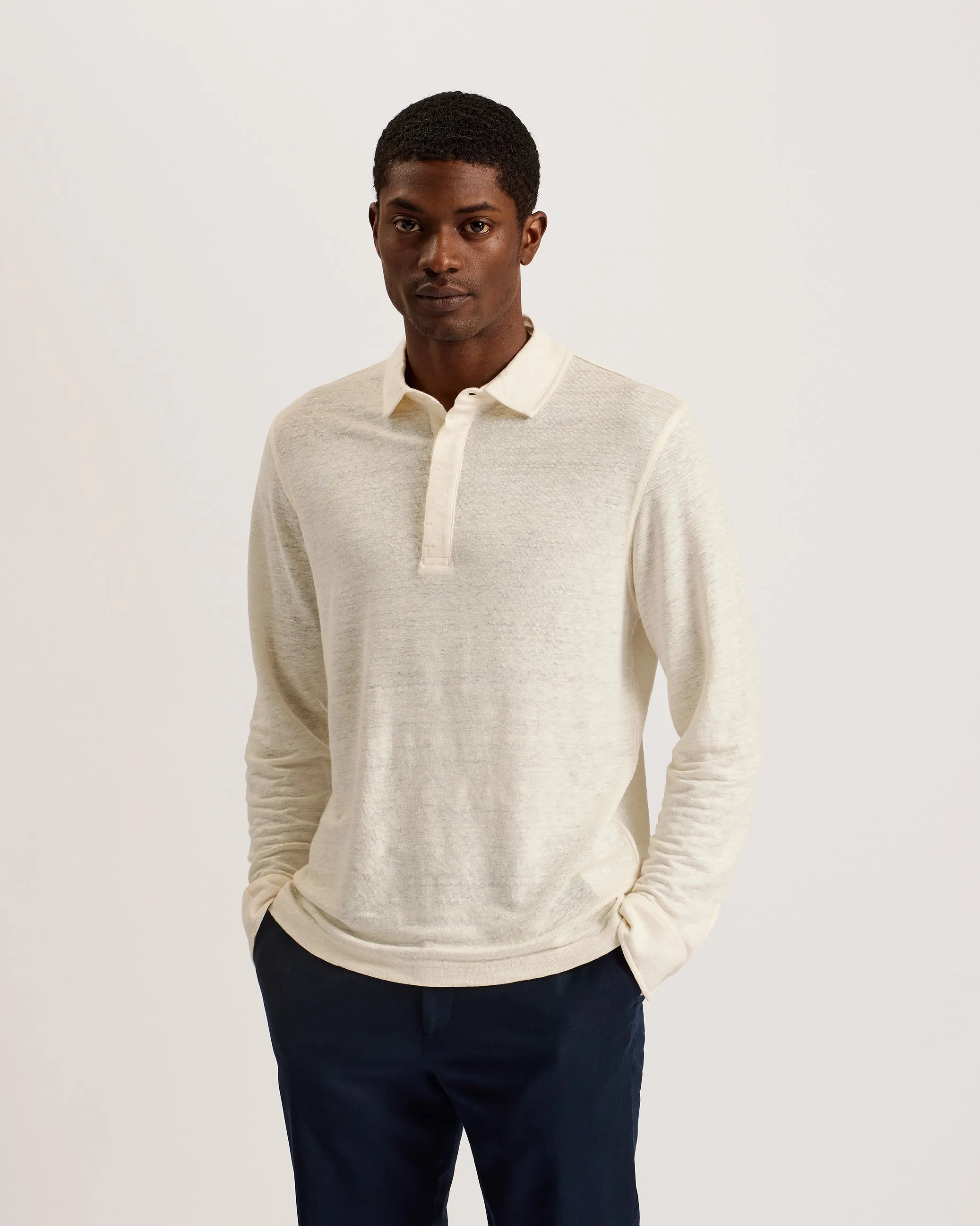 Taron Ls Regular Button Through Polo Ecru