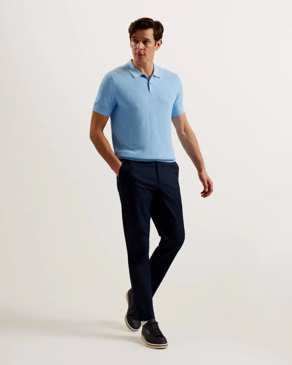 Ventar Diamond Knit Polo Shirt Pl-Blue