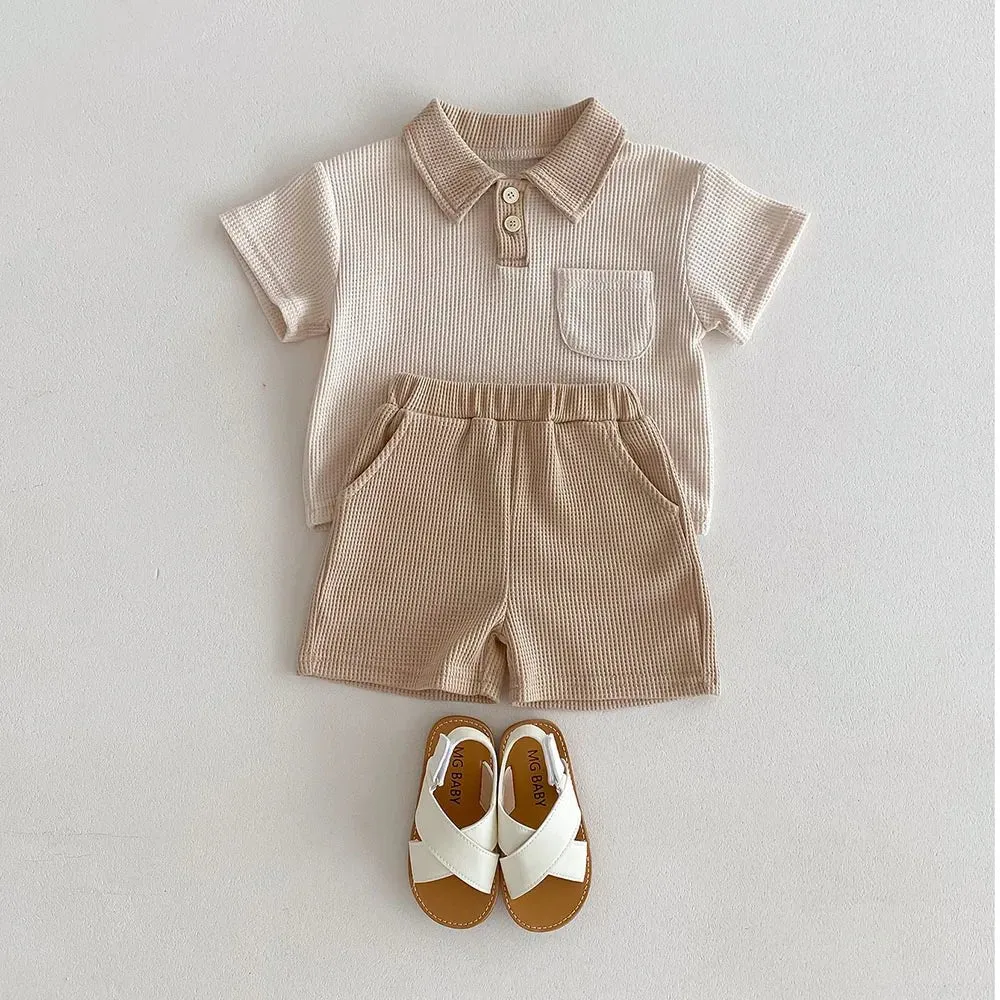 Waffle Polo Shirt & Shorts Two Piece Set