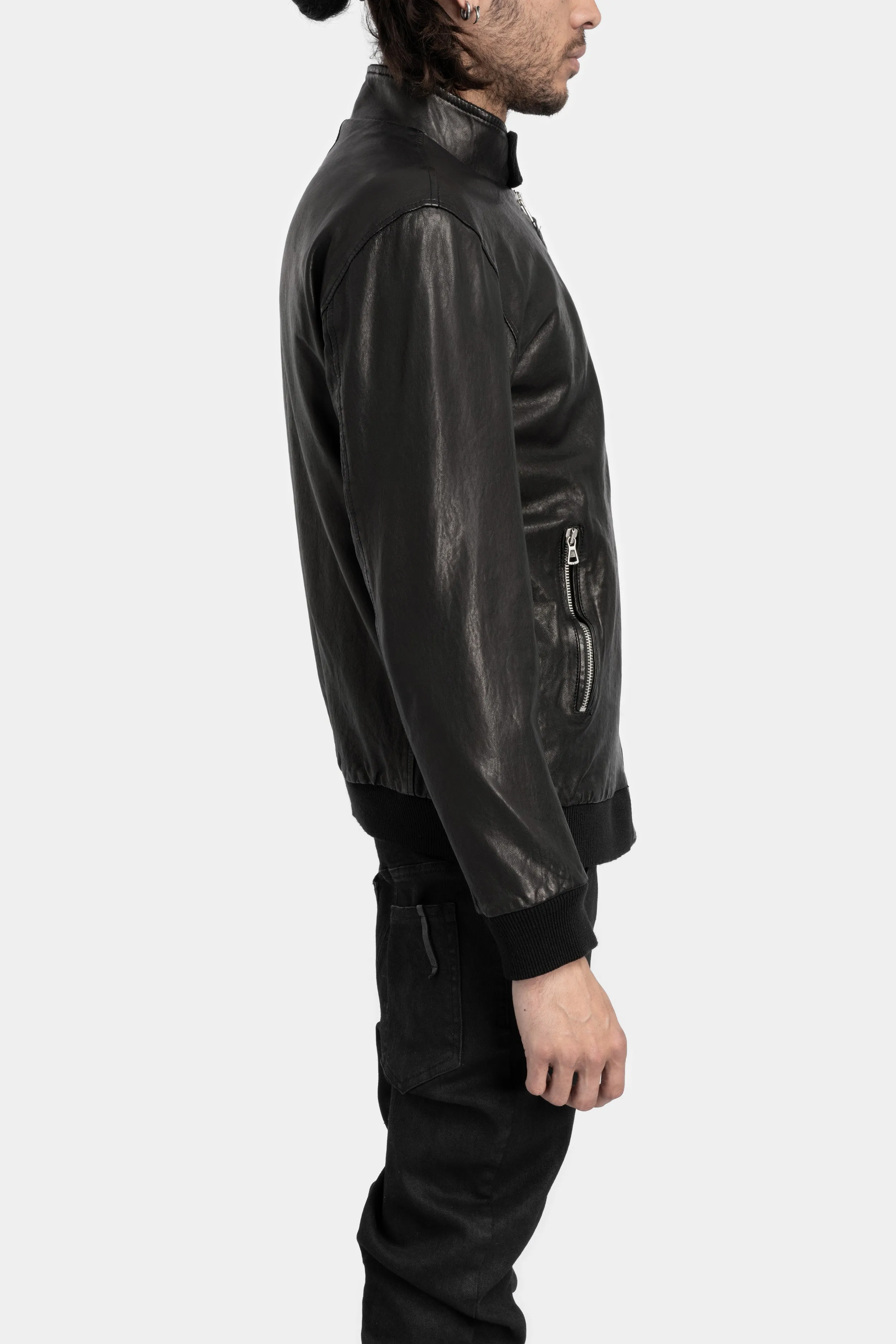 Washed leather bomber jacket