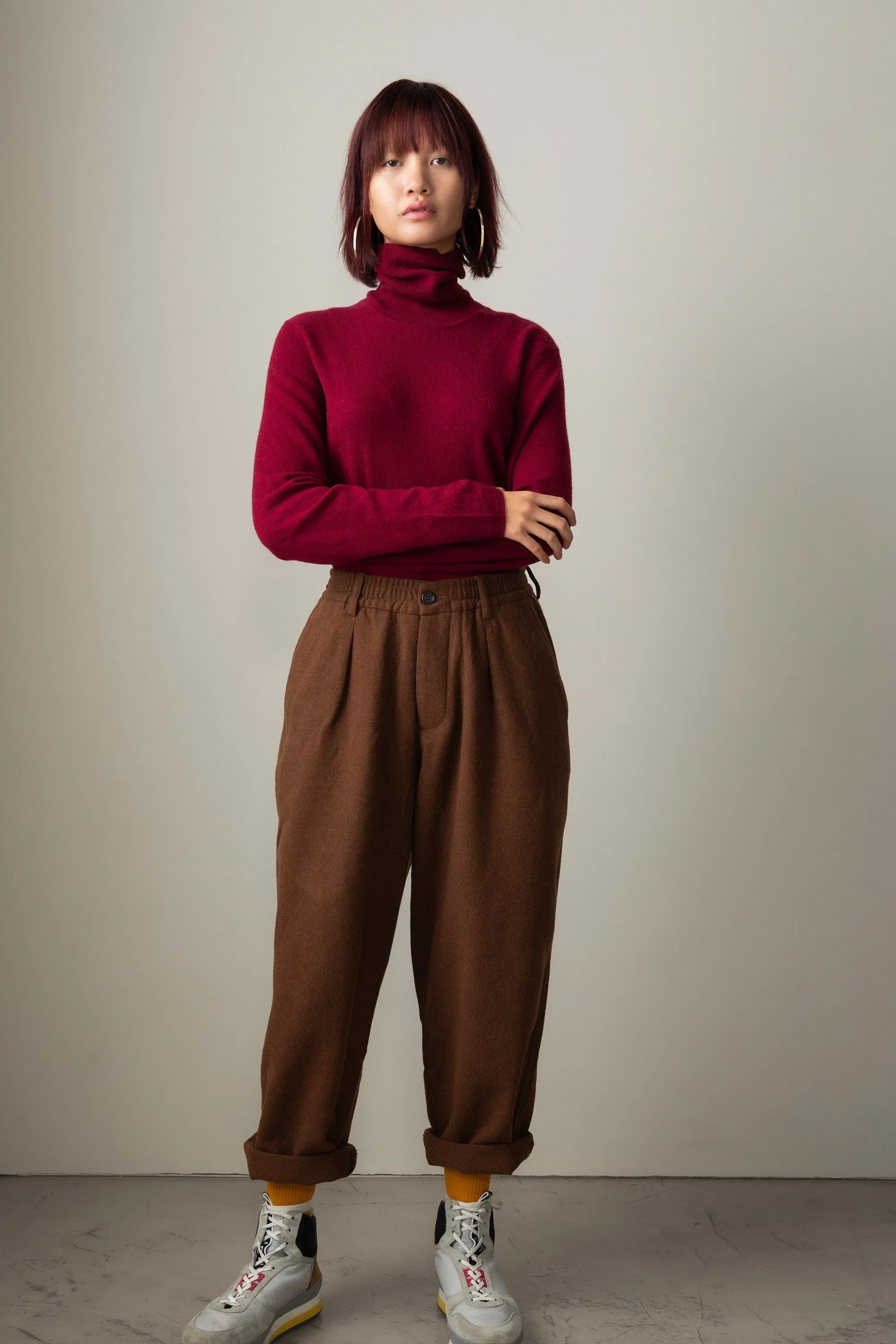 Women's Cashmere Polo Neck Jumper - Bordeaux