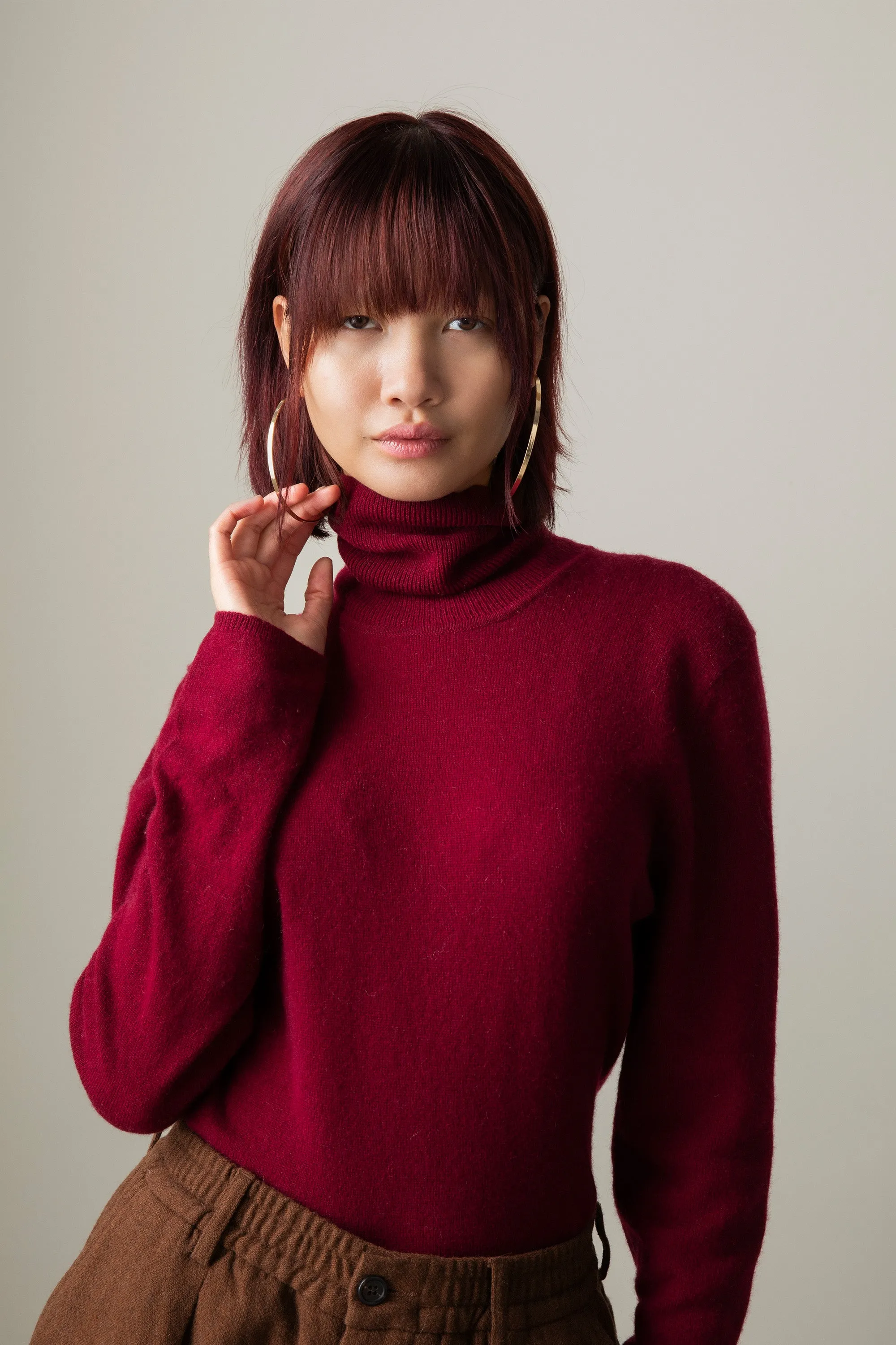 Women's Cashmere Polo Neck Jumper - Bordeaux