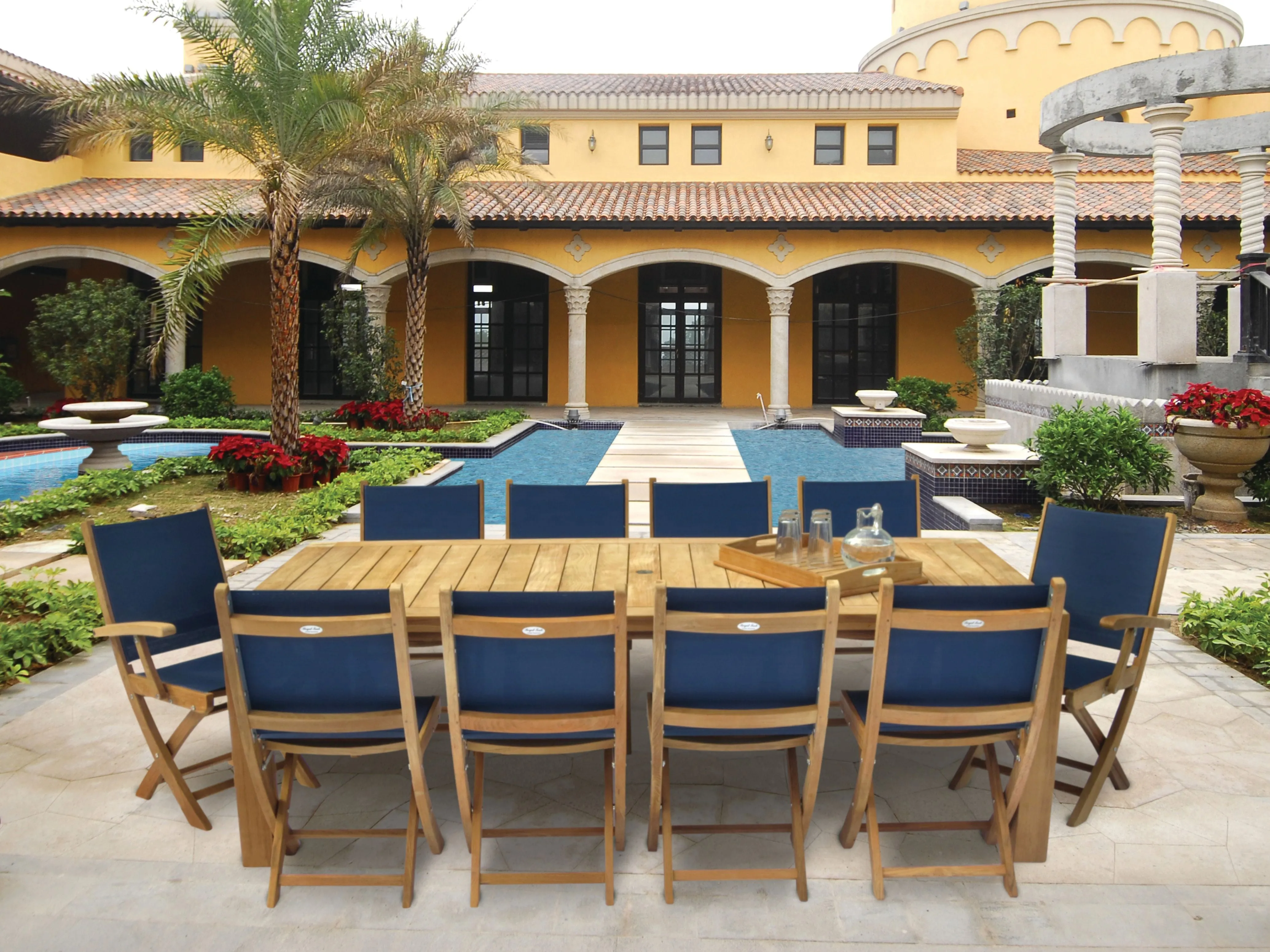 Yacht Teak Folding Side Chair in Navy